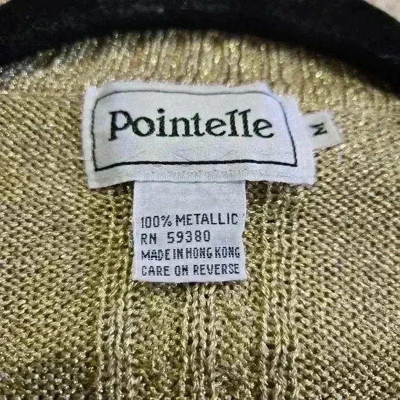 Vintage Pointelle Gold Cardigan Sweater Glitter Sweater Women Size M - Picture 8 of 9